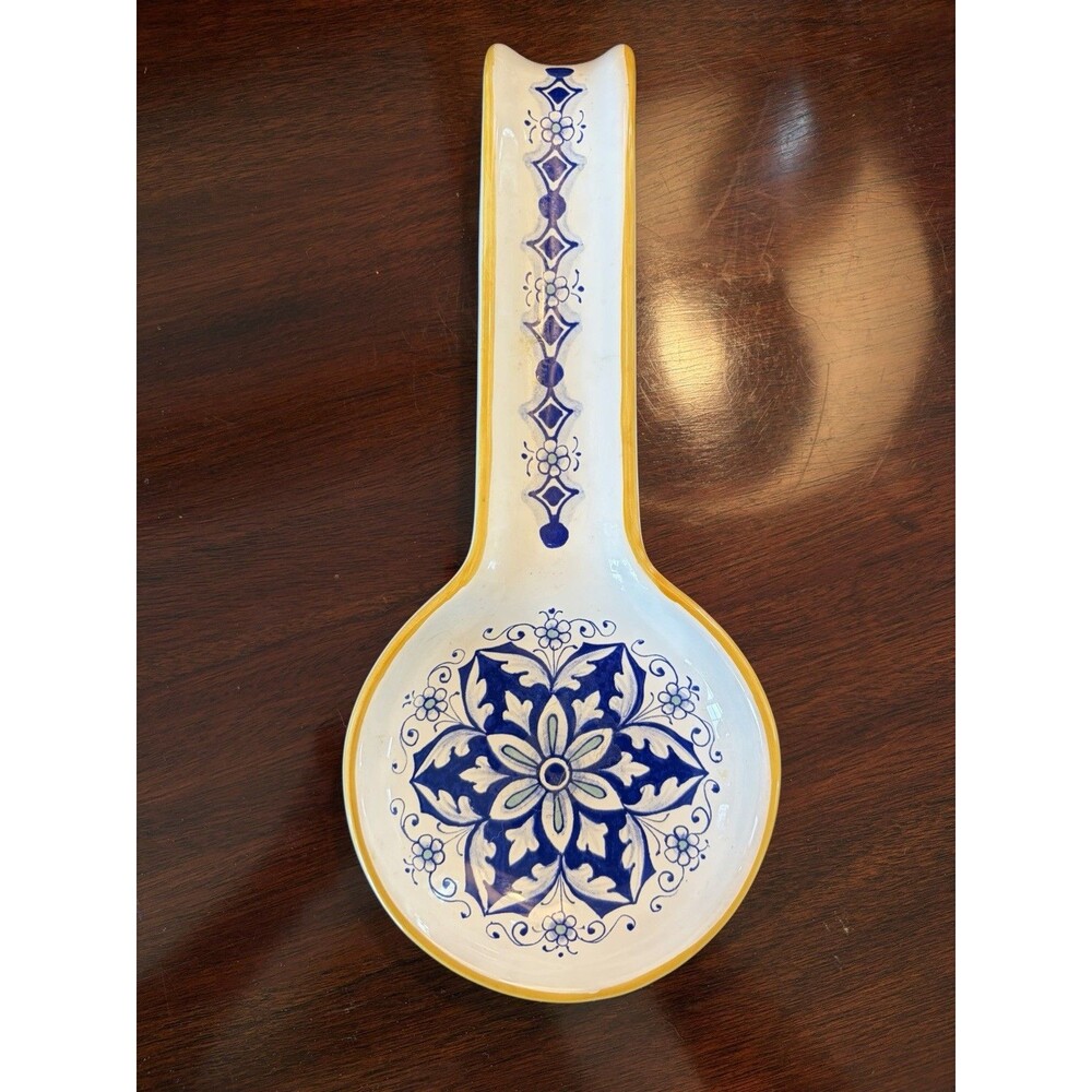 Deruta Italy Hand Painted Ceramic Spoon Rest 11" Nova Deruta Blue and White